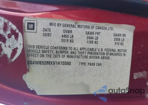 1997 Buick Century Custom Cmi z USA, uszkodzony, nr VIN 2G4WS52MXV1415593